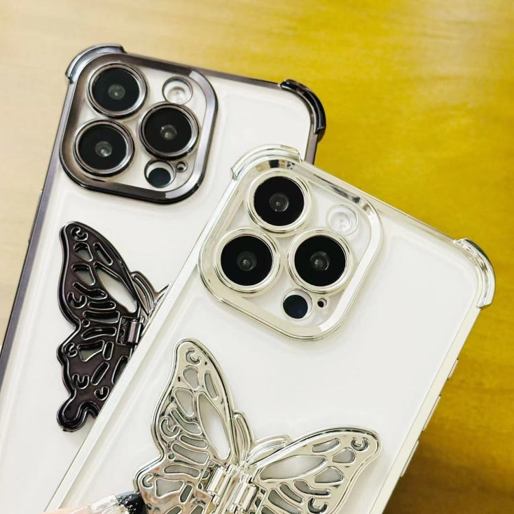 Electrpolated 3D Butterfly Holder TPU Phone Case, For iPhone 13 Pro Max, For iPhone 13 Pro, For iPhone 13, For iPhone 12, For iPhone 12 Pro Max, For iPhone 12 Pro