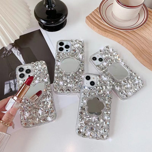 Mirror Handmade Bling Rhinestone PC Phone Case, For iPhone 13 mini, For iPhone 12, For iPhone 12 Pro Max, For iPhone 12 Pro, For iPhone 12 mini, For iPhone 11 Pro Max, For iPhone 11, For iPhone 11 Pro