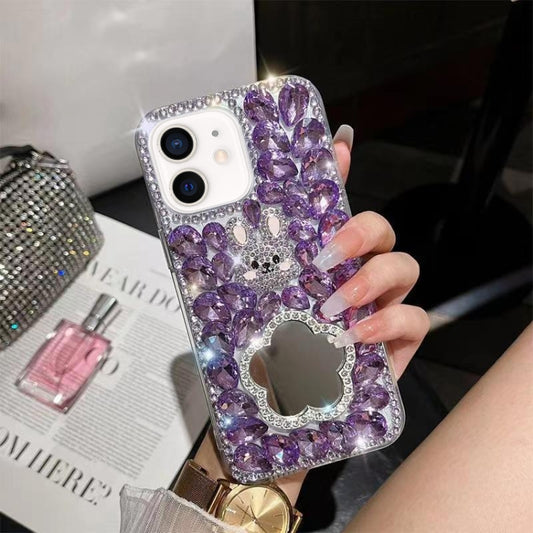 Diamond Mirror Rabbit Handmade PC Phone Case, For iPhone 12 mini, For iPhone 11 Pro Max, For iPhone 11, For iPhone 11 Pro, For iPhone XR, For iPhone XS Max, For iPhone SE 2022 /  7 / 8, For iPhone X / XS, For iPhone 7 Plus / 8 Plus