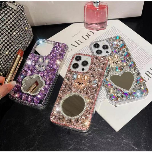 Diamond Mirror Rabbit Handmade PC Phone Case, For iPhone 16e, For iPhone 16 Pro Max, For iPhone 16 Pro, For iPhone 16 Plus, For iPhone 16, For iPhone 15 Pro Max, For iPhone 15 Pro, For iPhone 15 Plus, For iPhone 15, For iPhone 14 Plus