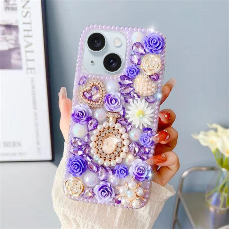 Diamond Inlaid Rose PC Phone Case, For iPhone 16e, For iPhone 16 Pro Max, For iPhone 16 Pro, For iPhone 16 Plus, For iPhone 16, For iPhone 15 Pro Max, For iPhone 15 Pro, For iPhone 15 Plus