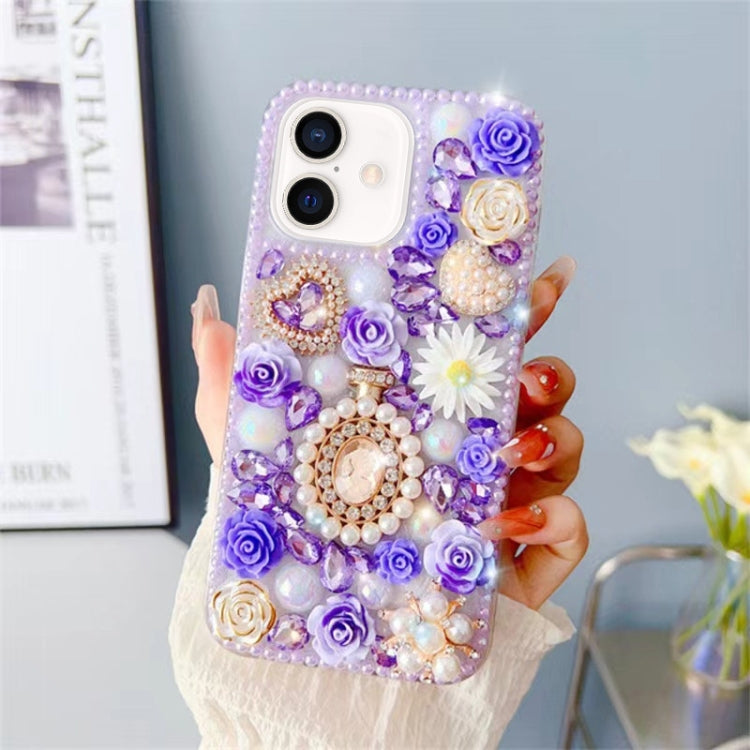 Diamond Inlaid Rose PC Phone Case, For iPhone 16e, For iPhone 16 Pro Max, For iPhone 16 Pro, For iPhone 16 Plus, For iPhone 16, For iPhone 15 Pro Max, For iPhone 15 Pro, For iPhone 15 Plus