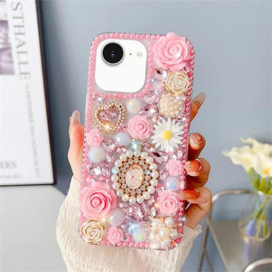 Diamond Inlaid Rose PC Phone Case, For iPhone 16e, For iPhone 16 Pro Max, For iPhone 16 Pro, For iPhone 16 Plus, For iPhone 16, For iPhone 15 Pro Max, For iPhone 15 Pro, For iPhone 15 Plus