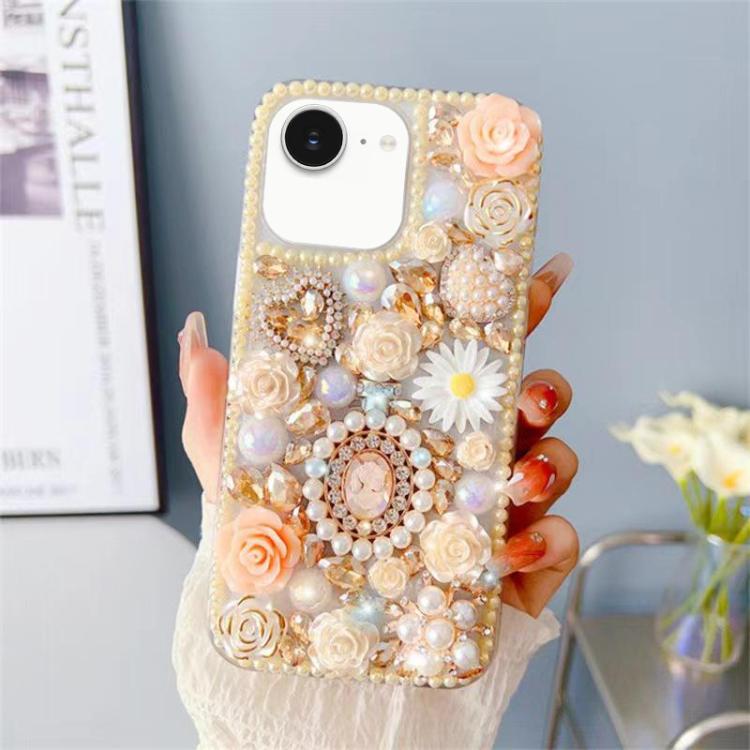 Diamond Inlaid Rose PC Phone Case, For iPhone 16e, For iPhone 16 Pro Max, For iPhone 16 Pro, For iPhone 16 Plus, For iPhone 16, For iPhone 15 Pro Max, For iPhone 15 Pro, For iPhone 15 Plus