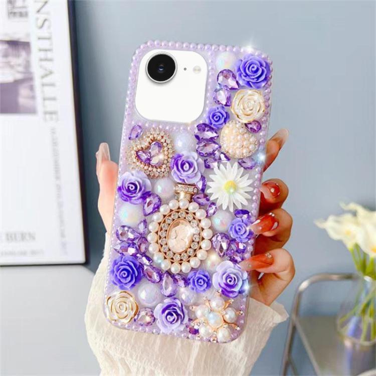 Diamond Inlaid Rose PC Phone Case, For iPhone 16e, For iPhone 16 Pro Max, For iPhone 16 Pro, For iPhone 16 Plus, For iPhone 16, For iPhone 15 Pro Max, For iPhone 15 Pro, For iPhone 15 Plus