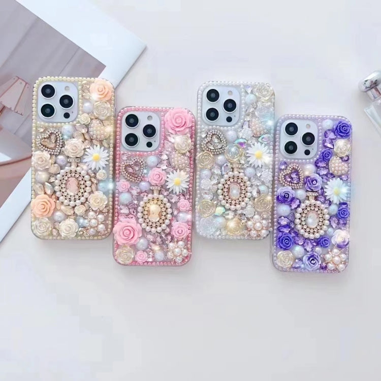 Diamond Inlaid Rose PC Phone Case, For iPhone 16e, For iPhone 16 Pro Max, For iPhone 16 Pro, For iPhone 16 Plus, For iPhone 16, For iPhone 15 Pro Max, For iPhone 15 Pro, For iPhone 15 Plus