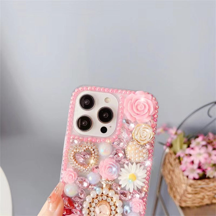 Diamond Inlaid Rose PC Phone Case, For iPhone 16e, For iPhone 16 Pro Max, For iPhone 16 Pro, For iPhone 16 Plus, For iPhone 16, For iPhone 15 Pro Max, For iPhone 15 Pro, For iPhone 15 Plus