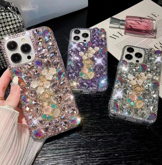 Plum Blossom Handmade Diamond Inlay PC Phone Case, For iPhone 16e, For iPhone 16 Pro Max, For iPhone 16 Pro, For iPhone 16 Plus, For iPhone 16, For iPhone 15 Pro Max, For iPhone 15 Pro, For iPhone 15 Plus, For iPhone 15, For iPhone 14 Plus