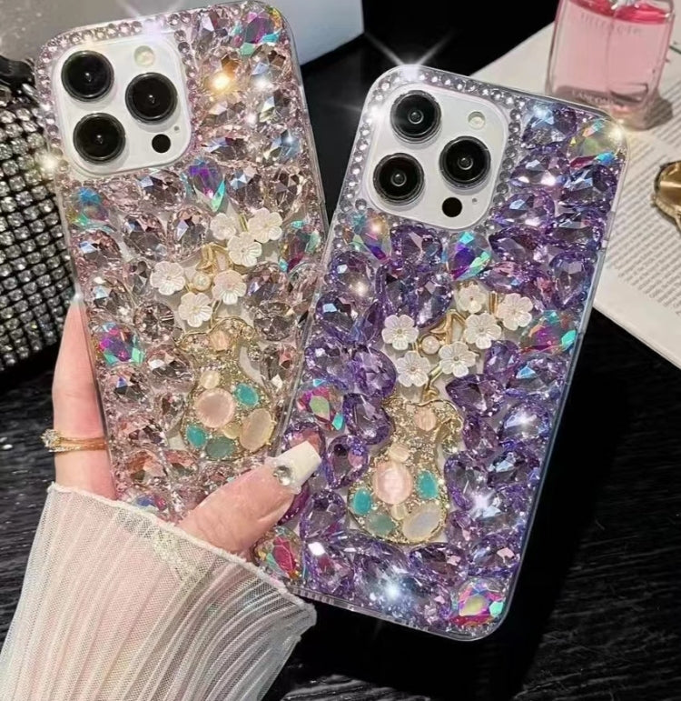 Plum Blossom Handmade Diamond Inlay PC Phone Case, For iPhone 12 mini, For iPhone 11 Pro Max, For iPhone 11, For iPhone 11 Pro, For iPhone XR, For iPhone XS Max, For iPhone SE 2022 /  7 / 8, For iPhone X / XS, For iPhone 7 Plus / 8 Plus