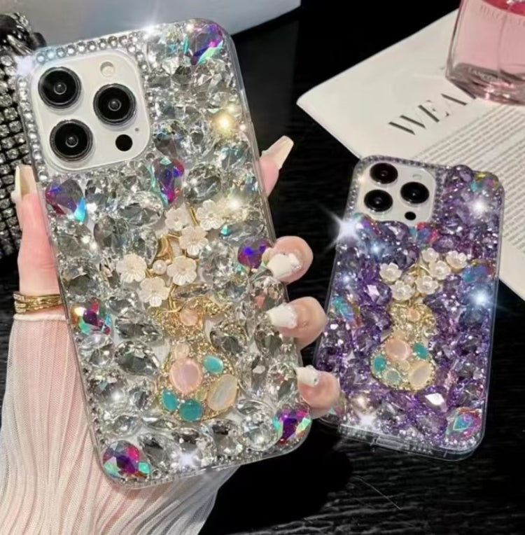 Plum Blossom Handmade Diamond Inlay PC Phone Case, For iPhone 12 mini, For iPhone 11 Pro Max, For iPhone 11, For iPhone 11 Pro, For iPhone XR, For iPhone XS Max, For iPhone SE 2022 /  7 / 8, For iPhone X / XS, For iPhone 7 Plus / 8 Plus