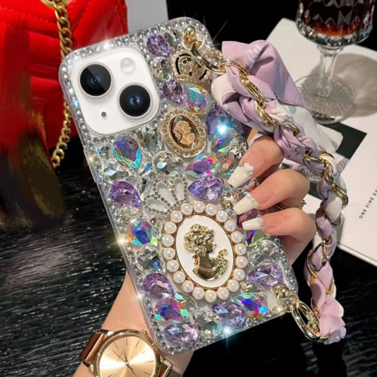 Handmade Diamond Purple Gemstone Scarf Bracelet PC Phone Case, For iPhone 14, For iPhone 14 Pro, For iPhone 14 Pro Max, For iPhone 13 Pro Max, For iPhone 13 Pro, For iPhone 13, For iPhone 13 mini, For iPhone 12, For iPhone 12 Pro Max, For iPhone 12 Pro