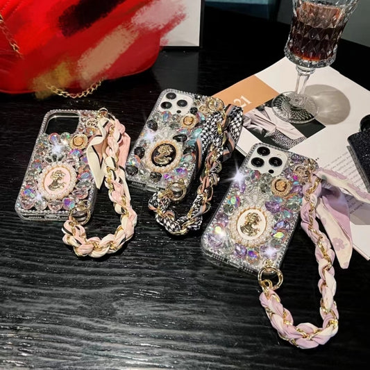 Handmade Diamond Purple Gemstone Scarf Bracelet PC Phone Case, For iPhone 16e, For iPhone 16 Pro Max, For iPhone 16 Pro, For iPhone 16 Plus, For iPhone 16, For iPhone 15 Pro Max, For iPhone 15 Pro, For iPhone 15 Plus, For iPhone 15, For iPhone 14 Plus