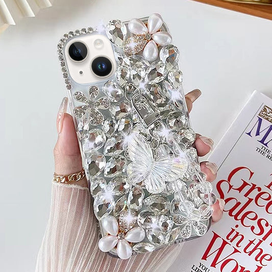 Handmade Butterfly Diamond Inlay PC Phone Case, For iPhone 14, For iPhone 14 Pro, For iPhone 14 Pro Max, For iPhone 13 Pro Max, For iPhone 13 Pro, For iPhone 13, For iPhone 13 mini, For iPhone 12, For iPhone 12 Pro Max, For iPhone 12 Pro