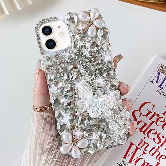 Handmade Butterfly Diamond Inlay PC Phone Case, For iPhone 12 mini, For iPhone 11 Pro Max, For iPhone 11, For iPhone 11 Pro, For iPhone XR, For iPhone XS Max, For iPhone SE 2022 /  7 / 8, For iPhone X / XS, For iPhone 7 Plus / 8 Plus