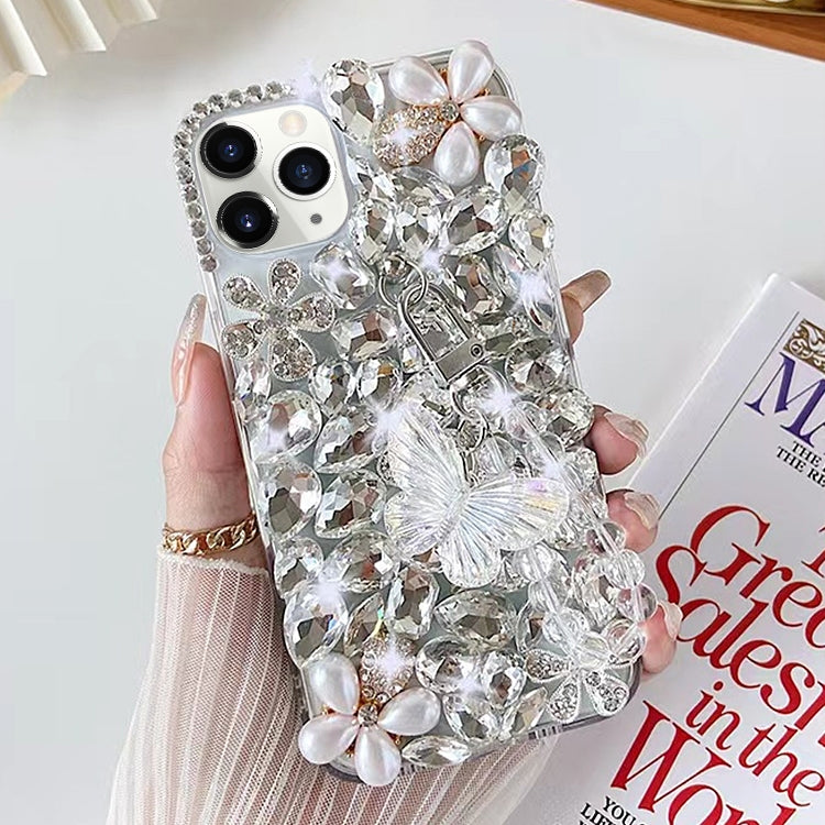 Handmade Butterfly Diamond Inlay PC Phone Case, For iPhone 12 mini, For iPhone 11 Pro Max, For iPhone 11, For iPhone 11 Pro, For iPhone XR, For iPhone XS Max, For iPhone SE 2022 /  7 / 8, For iPhone X / XS, For iPhone 7 Plus / 8 Plus