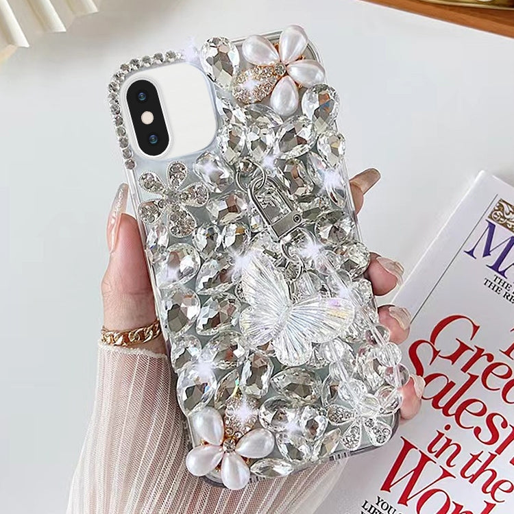 Handmade Butterfly Diamond Inlay PC Phone Case, For iPhone 12 mini, For iPhone 11 Pro Max, For iPhone 11, For iPhone 11 Pro, For iPhone XR, For iPhone XS Max, For iPhone SE 2022 /  7 / 8, For iPhone X / XS, For iPhone 7 Plus / 8 Plus