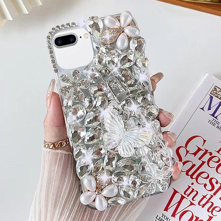 Handmade Butterfly Diamond Inlay PC Phone Case, For iPhone 12 mini, For iPhone 11 Pro Max, For iPhone 11, For iPhone 11 Pro, For iPhone XR, For iPhone XS Max, For iPhone SE 2022 /  7 / 8, For iPhone X / XS, For iPhone 7 Plus / 8 Plus