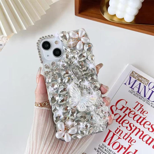 Handmade Butterfly Diamond Inlay PC Phone Case, For iPhone 16e, For iPhone 16 Pro Max, For iPhone 16 Pro, For iPhone 16 Plus, For iPhone 16, For iPhone 15 Pro Max, For iPhone 15 Pro, For iPhone 15 Plus, For iPhone 15, For iPhone 14 Plus