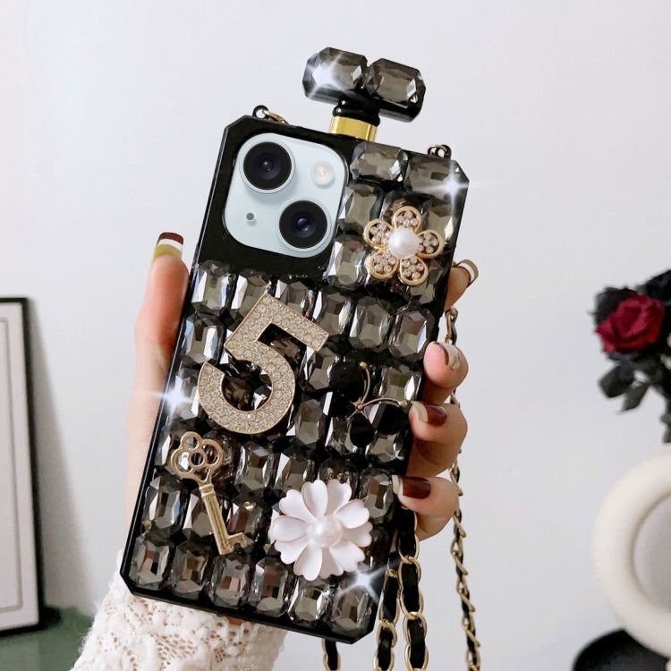 Crossbody Perfume Bottle Handmade Inlaid Diamond PC Phone Case, For iPhone 16 Pro Max, For iPhone 16 Pro, For iPhone 16 Plus, For iPhone 16, For iPhone 15 Pro Max, For iPhone 15 Pro, For iPhone 15 Plus, For iPhone 15