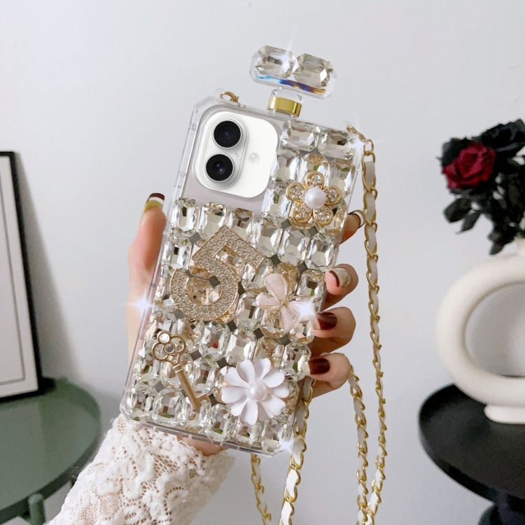 Crossbody Perfume Bottle Handmade Inlaid Diamond PC Phone Case, For iPhone 16 Pro Max, For iPhone 16 Pro, For iPhone 16 Plus, For iPhone 16, For iPhone 15 Pro Max, For iPhone 15 Pro, For iPhone 15 Plus, For iPhone 15