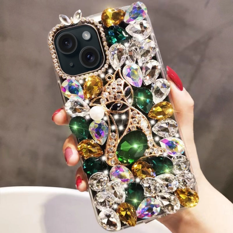 Handmade Bling Rhinestone Gemstone Fox PC Phone Case, For iPhone 16e, For iPhone 16 Pro Max, For iPhone 16 Pro, For iPhone 16 Plus, For iPhone 16, For iPhone 15 Pro Max, For iPhone 15 Pro, For iPhone 15 Plus