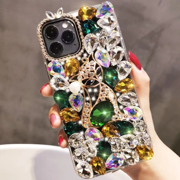 Handmade Bling Rhinestone Gemstone Fox PC Phone Case, For iPhone 15, For iPhone 14 Plus, For iPhone 14, For iPhone 14 Pro, For iPhone 14 Pro Max, For iPhone 13 Pro Max, For iPhone 13 Pro, For iPhone 13