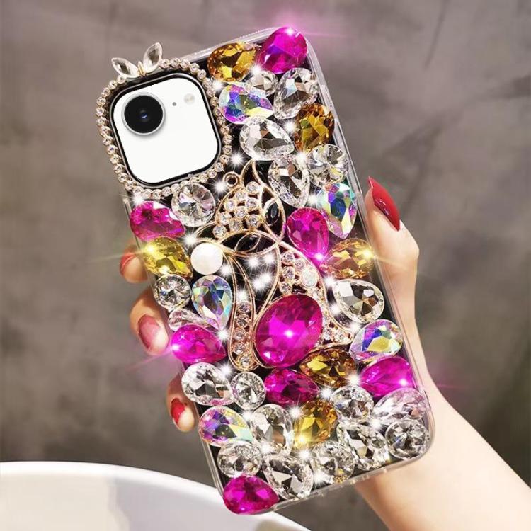 Handmade Bling Rhinestone Gemstone Fox PC Phone Case, For iPhone 16e, For iPhone 16 Pro Max, For iPhone 16 Pro, For iPhone 16 Plus, For iPhone 16, For iPhone 15 Pro Max, For iPhone 15 Pro, For iPhone 15 Plus