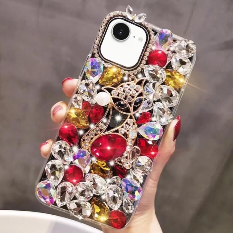 Handmade Bling Rhinestone Gemstone Fox PC Phone Case, For iPhone 16e, For iPhone 16 Pro Max, For iPhone 16 Pro, For iPhone 16 Plus, For iPhone 16, For iPhone 15 Pro Max, For iPhone 15 Pro, For iPhone 15 Plus