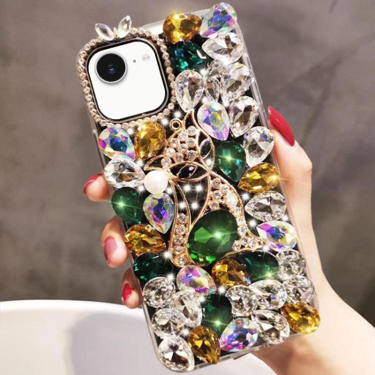 Handmade Bling Rhinestone Gemstone Fox PC Phone Case, For iPhone 16e, For iPhone 16 Pro Max, For iPhone 16 Pro, For iPhone 16 Plus, For iPhone 16, For iPhone 15 Pro Max, For iPhone 15 Pro, For iPhone 15 Plus