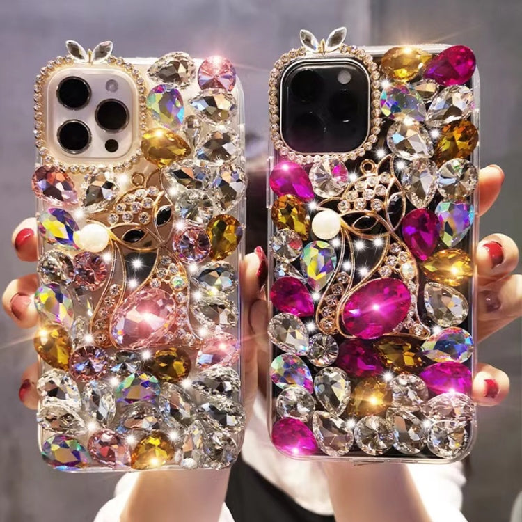 Handmade Bling Rhinestone Gemstone Fox PC Phone Case, For iPhone 16e, For iPhone 16 Pro Max, For iPhone 16 Pro, For iPhone 16 Plus, For iPhone 16, For iPhone 15 Pro Max, For iPhone 15 Pro, For iPhone 15 Plus