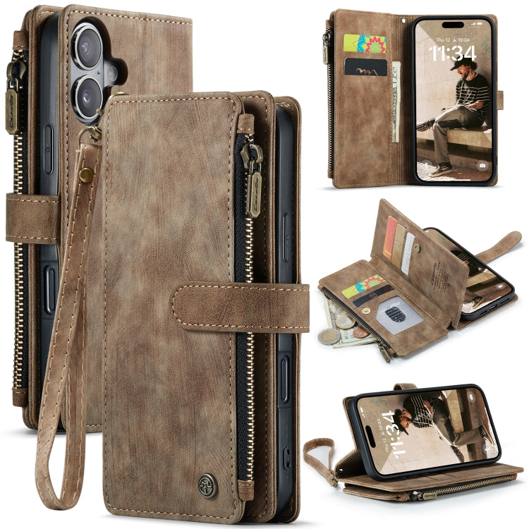 CaseMe C30 Card Slots Zipper Wallet Leather Phone Case, For iPhone 16e, For iPhone 16 Pro Max, For iPhone 16 Pro, For iPhone 16 Plus, For iPhone 16