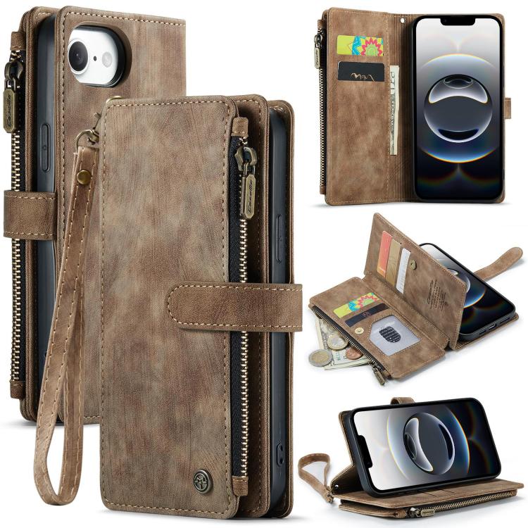 CaseMe C30 Card Slots Zipper Wallet Leather Phone Case, For iPhone 16e, For iPhone 16 Pro Max, For iPhone 16 Pro, For iPhone 16 Plus, For iPhone 16