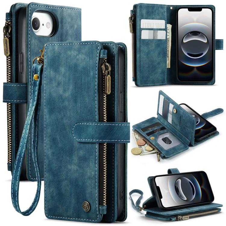 CaseMe C30 Card Slots Zipper Wallet Leather Phone Case, For iPhone 16e, For iPhone 16 Pro Max, For iPhone 16 Pro, For iPhone 16 Plus, For iPhone 16