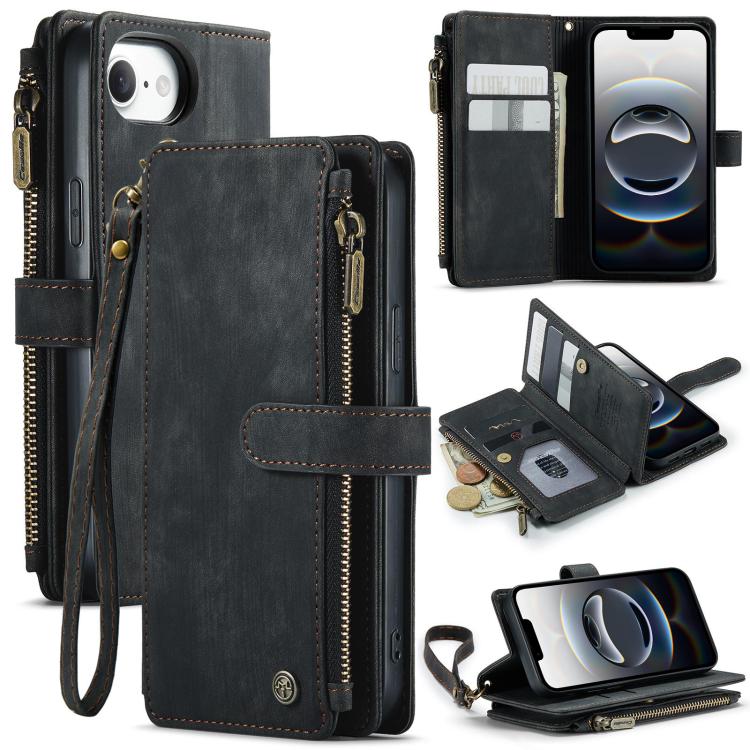 CaseMe C30 Card Slots Zipper Wallet Leather Phone Case, For iPhone 16e, For iPhone 16 Pro Max, For iPhone 16 Pro, For iPhone 16 Plus, For iPhone 16