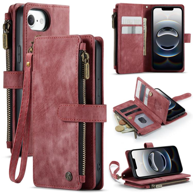 CaseMe C30 Card Slots Zipper Wallet Leather Phone Case, For iPhone 16e, For iPhone 16 Pro Max, For iPhone 16 Pro, For iPhone 16 Plus, For iPhone 16