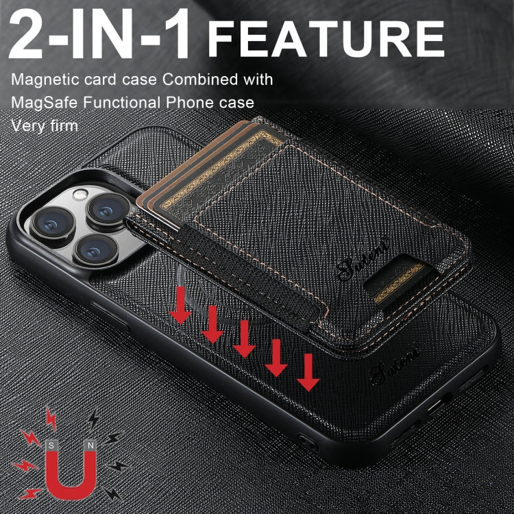 Suteni H17 Cross Grain Leather MagSafe Detachable Wallet Phone Case, For iPhone 14 Pro, For iPhone 14 Pro Max, For iPhone 13 Pro Max, For iPhone 13 Pro, For iPhone 13, For iPhone 12, For iPhone 12 Pro Max, For iPhone 12 Pro