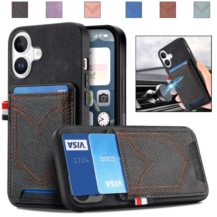 Denim Texture Leather Skin Phone Case with Card Slot, For iPhone 16 Pro Max, For iPhone 16 Pro, For iPhone 16 Plus, For iPhone 16, iPhone 16e