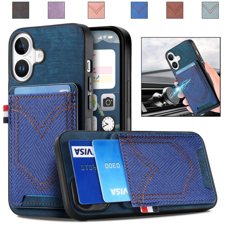 Denim Texture Leather Skin Phone Case with Card Slot, For iPhone 16 Pro Max, For iPhone 16 Pro, For iPhone 16 Plus, For iPhone 16, iPhone 16e