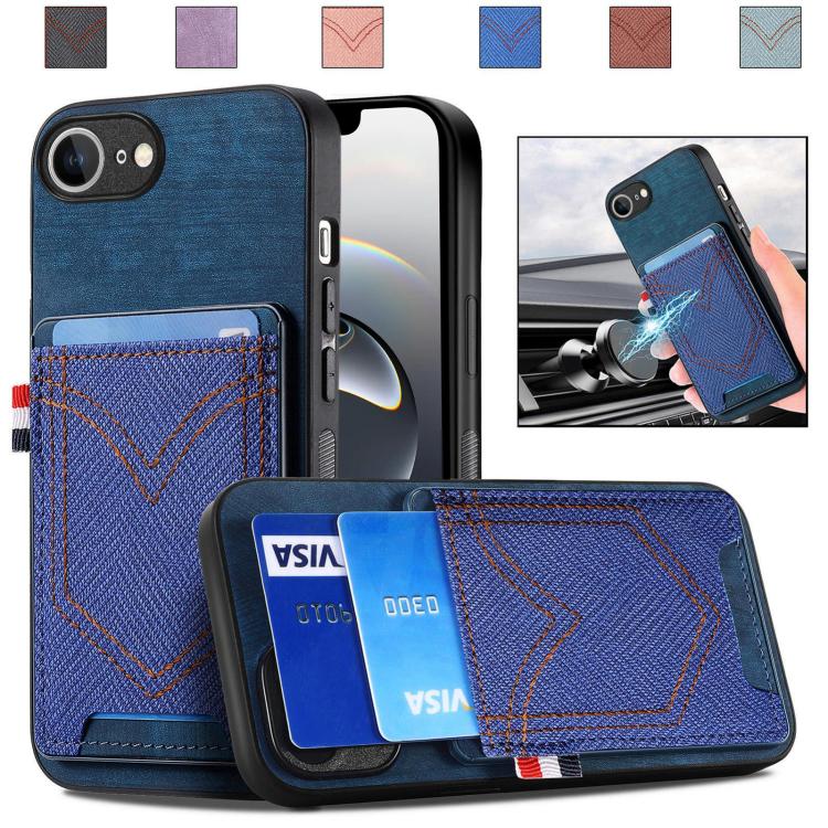 Denim Texture Leather Skin Phone Case with Card Slot, For iPhone 16 Pro Max, For iPhone 16 Pro, For iPhone 16 Plus, For iPhone 16, iPhone 16e