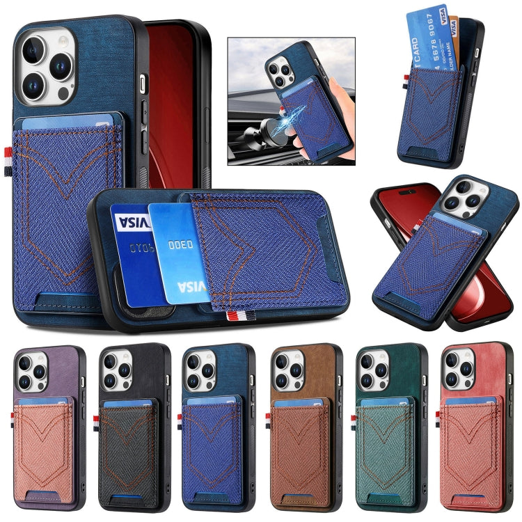 Denim Texture Leather Skin Phone Case with Card Slot, For iPhone 16 Pro Max, For iPhone 16 Pro, For iPhone 16 Plus, For iPhone 16, iPhone 16e