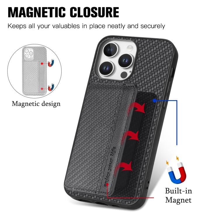 Carbon Fiber Magnetic Card Wallet RFID Blocking Phone Case, For iPhone 16 Pro Max, For iPhone 16 Pro, For iPhone 16 Plus, For iPhone 16