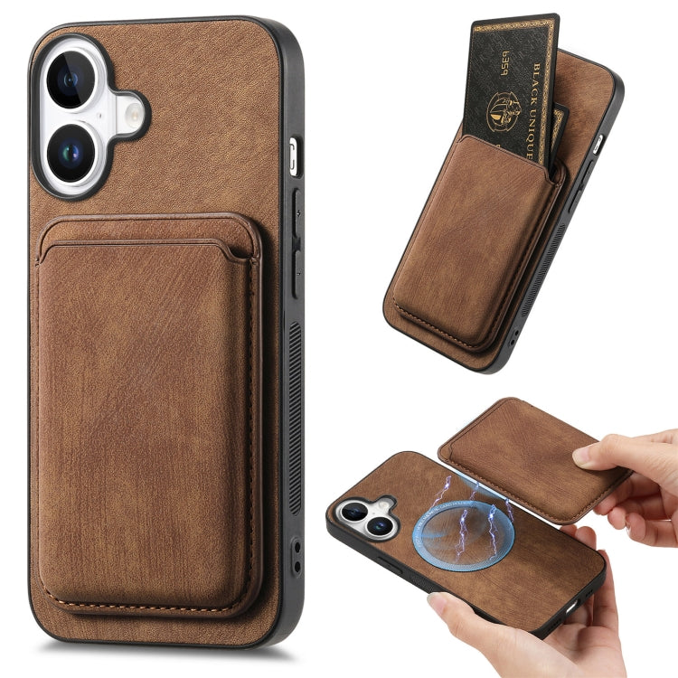 Retro Leather Card Bag Magnetic Phone Case, For iPhone 16 Pro Max, For iPhone 16 Pro, For iPhone 16 Plus, For iPhone 16, iPhone 16e