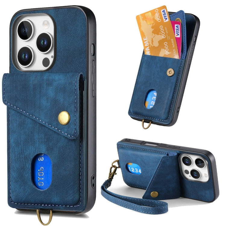 Retro Card Wallet Fold Leather Phone Case with Strap, For iPhone 16 Pro Max, For iPhone 16 Pro, For iPhone 16 Plus, For iPhone 16, iPhone 16e