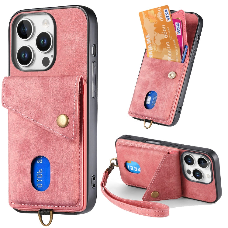 Retro Card Wallet Fold Leather Phone Case with Strap, For iPhone 16 Pro Max, For iPhone 16 Pro, For iPhone 16 Plus, For iPhone 16, iPhone 16e