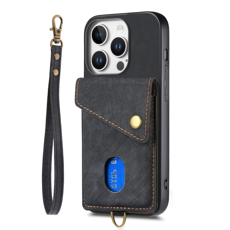 Retro Card Wallet Fold Leather Phone Case with Strap, For iPhone 16 Pro Max, For iPhone 16 Pro, For iPhone 16 Plus, For iPhone 16, iPhone 16e