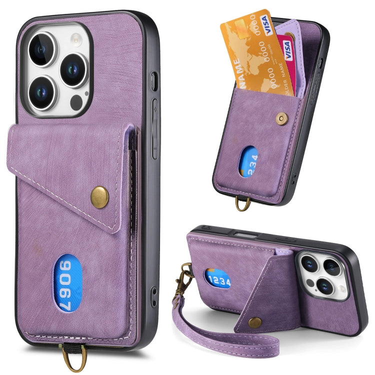 Retro Card Wallet Fold Leather Phone Case with Strap, For iPhone 16 Pro Max, For iPhone 16 Pro, For iPhone 16 Plus, For iPhone 16, iPhone 16e