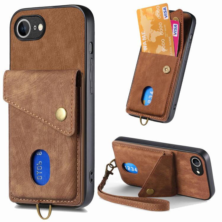 Retro Card Wallet Fold Leather Phone Case with Strap, For iPhone 16 Pro Max, For iPhone 16 Pro, For iPhone 16 Plus, For iPhone 16, iPhone 16e