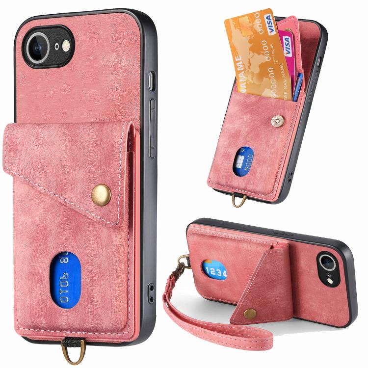 Retro Card Wallet Fold Leather Phone Case with Strap, For iPhone 16 Pro Max, For iPhone 16 Pro, For iPhone 16 Plus, For iPhone 16, iPhone 16e