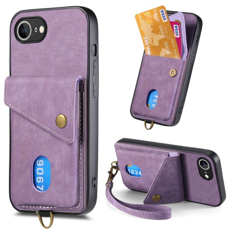 Retro Card Wallet Fold Leather Phone Case with Strap, For iPhone 16 Pro Max, For iPhone 16 Pro, For iPhone 16 Plus, For iPhone 16, iPhone 16e