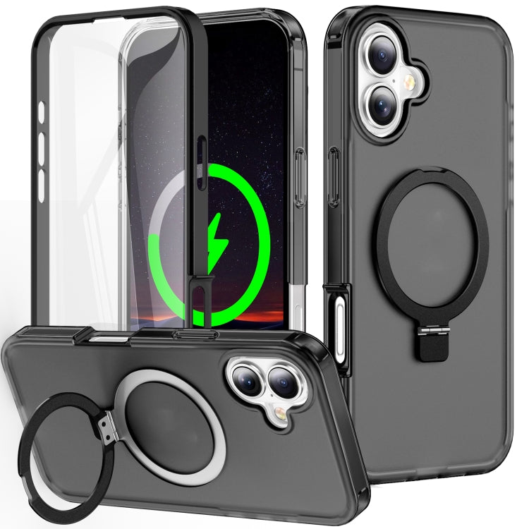 Frosted Skin Feel MagSafe Holder 360 Full Body Phone Case, For iPhone 16 Pro Max, For iPhone 16 Pro, For iPhone 16 Plus, For iPhone 16